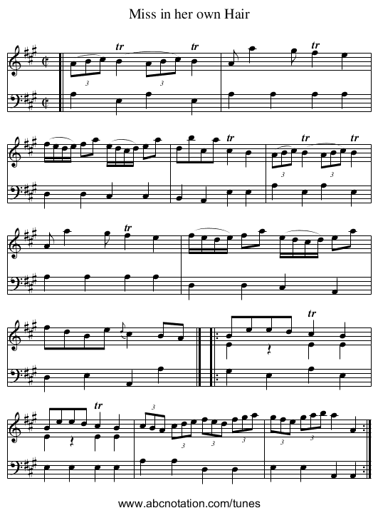 Miss in her own Hair - staff notation