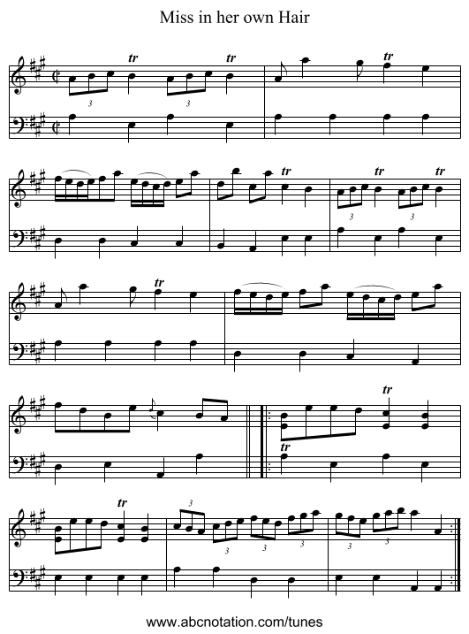 Miss in her own Hair - staff notation