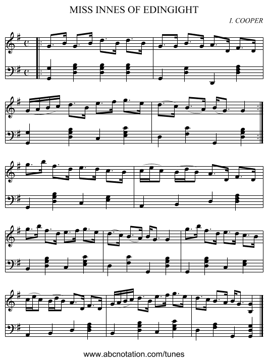 MISS INNES OF EDINGIGHT - staff notation