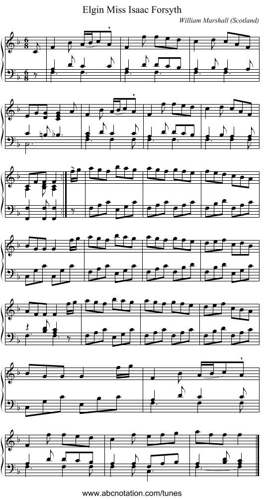 Miss Isaac Forsyth, Elgin - staff notation