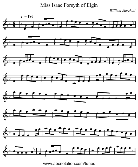 Miss Isaac Forsyth of Elgin - staff notation