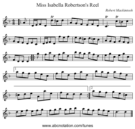 Miss Isabella Robertson's Reel - staff notation
