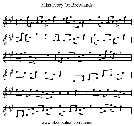 Miss Ivory Of Brewlands - staff notation