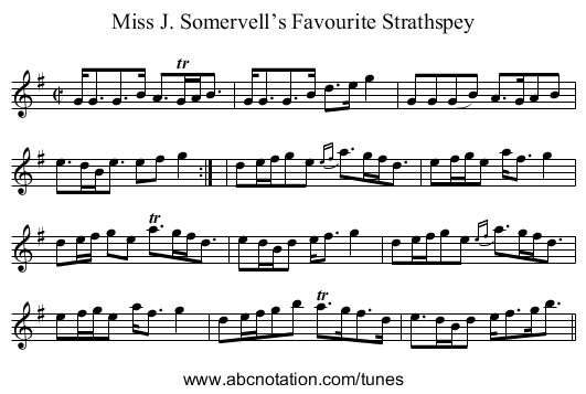 Miss J. Somervell’s Favourite Strathspey - staff notation