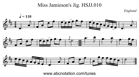Miss Jamieson's Jig. HSJJ.010 - staff notation