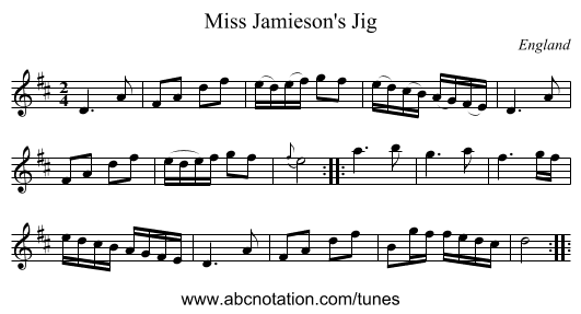 Miss Jamieson's Jig - staff notation