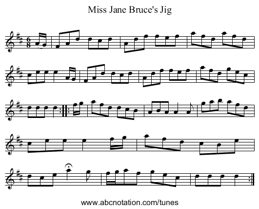 Miss Jane Bruce's Jig - staff notation