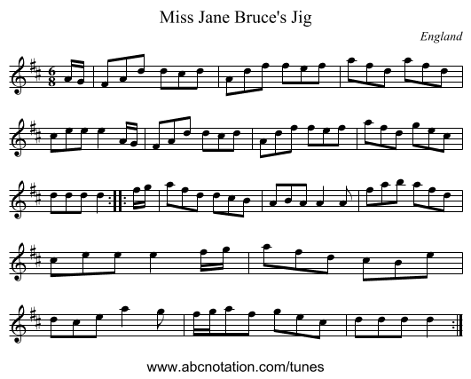 Miss Jane Bruce's Jig - staff notation