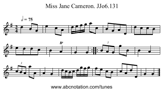 Miss Jane Cameron. JJo6.131 - staff notation