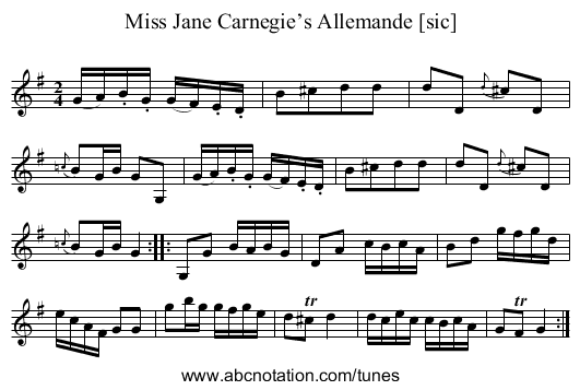 Miss Jane Carnegie’s Allemande [sic] - staff notation