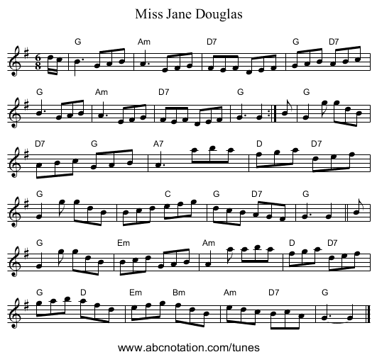 Miss Jane Douglas - staff notation