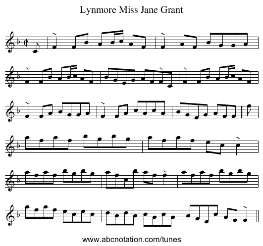 Miss Jane Grant, Lynmore - staff notation
