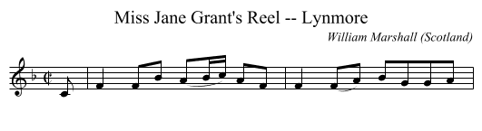 Miss Jane Grant's Reel -- Lynmore - staff notation
