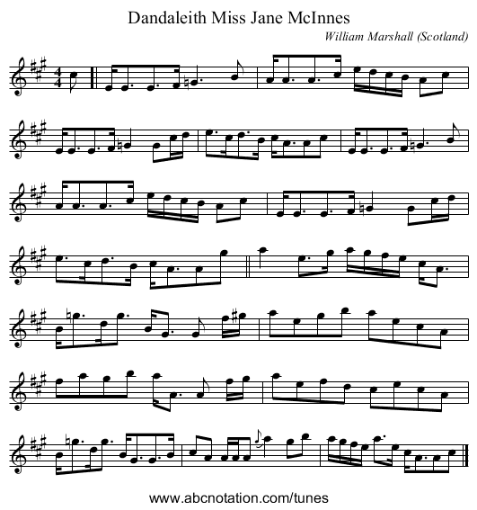 Miss Jane McInnes, Dandaleith - staff notation