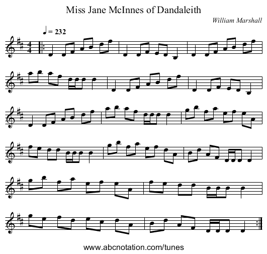 Miss Jane McInnes of Dandaleith - staff notation