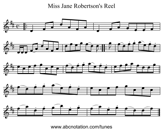 Miss Jane Robertson's Reel - staff notation