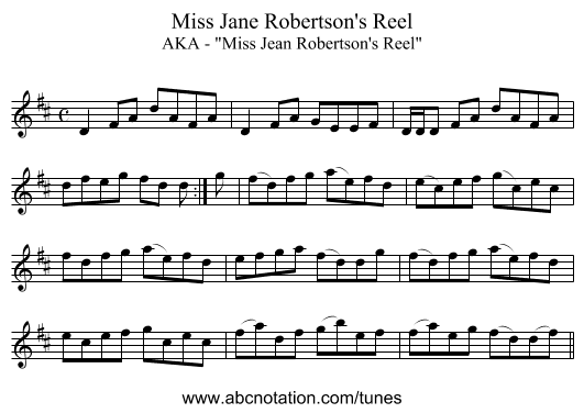 Miss Jane Robertson's Reel - staff notation