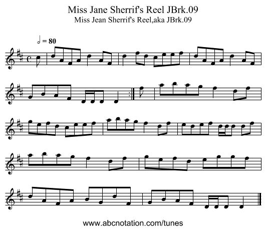 Miss Jane Sherrif's Reel JBrk.09 - staff notation