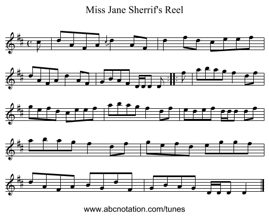 Miss Jane Sherrif's Reel - staff notation