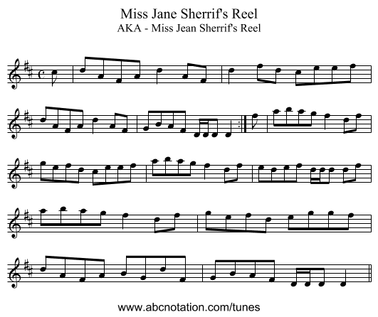 Miss Jane Sherrif's Reel - staff notation