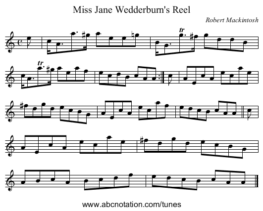 Miss Jane Wedderburn's Reel - staff notation
