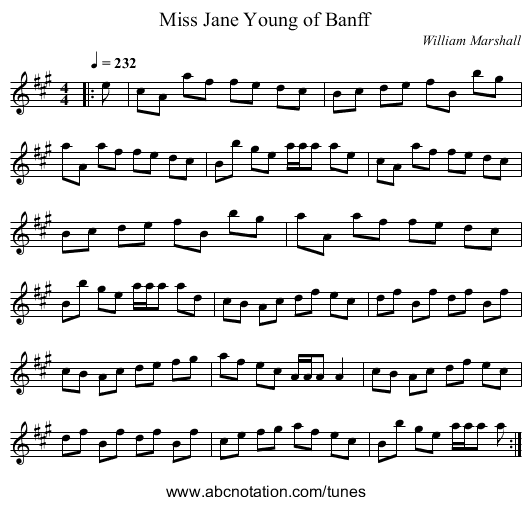 Miss Jane Young of Banff - staff notation