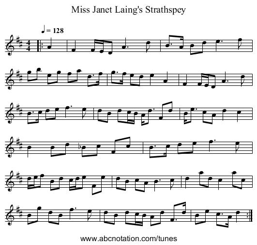Miss Janet Laing's Strathspey - staff notation