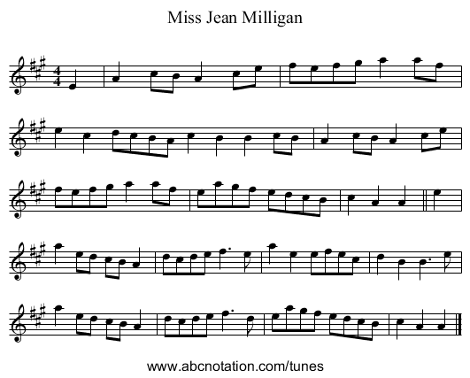 Miss Jean Milligan - staff notation
