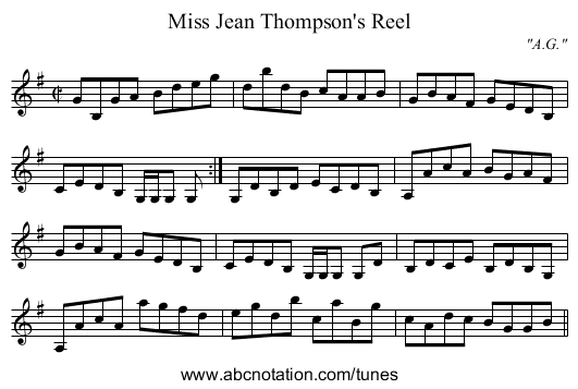 Miss Jean Thompson's Reel - staff notation