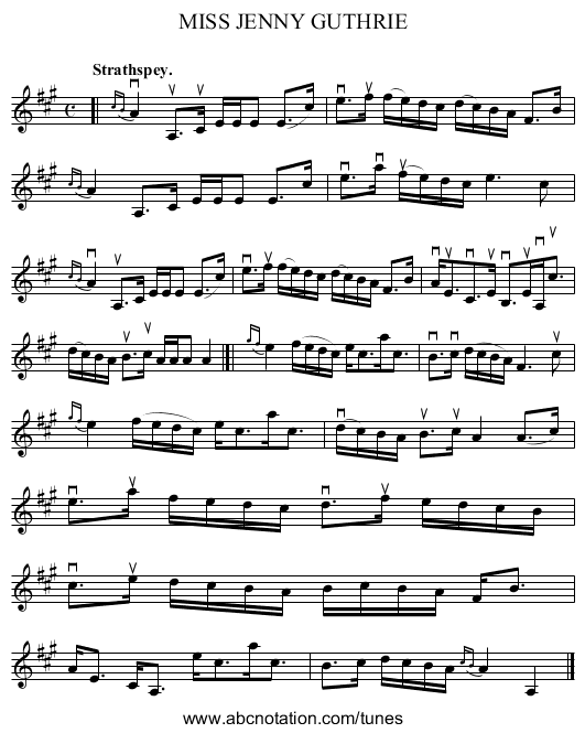 MISS JENNY GUTHRIE - staff notation