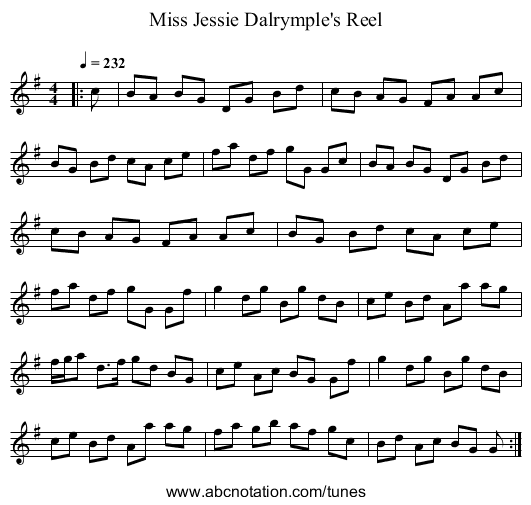 Miss Jessie Dalrymple's Reel - staff notation