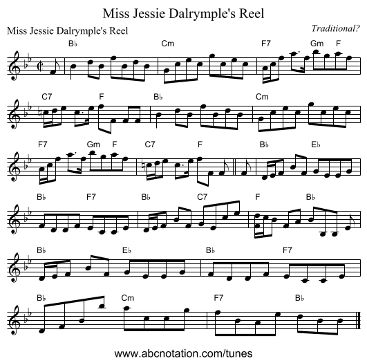 Miss Jessie Dalrymple's Reel - staff notation