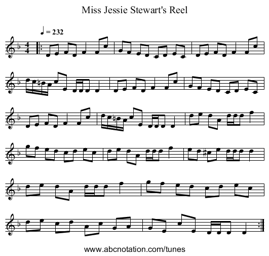 Miss Jessie Stewart's Reel - staff notation