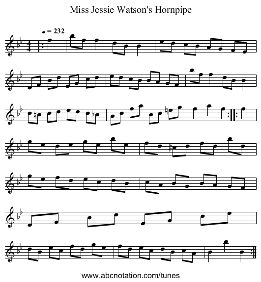 Miss Jessie Watson's Hornpipe - staff notation
