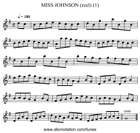 MISS JOHNSON (reel) (1) - staff notation