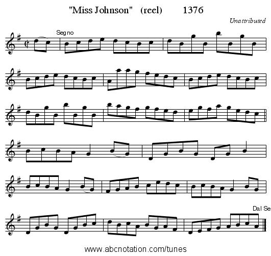 Miss Johnson   (reel)        1376 - staff notation