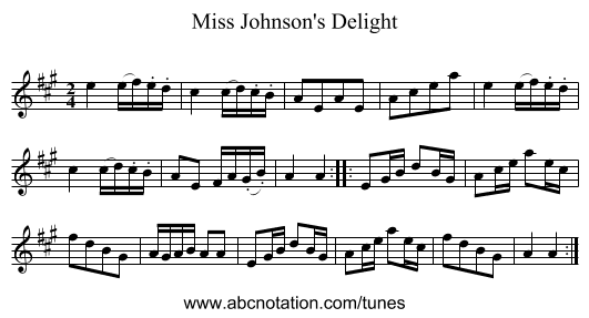 Miss Johnson's Delight - staff notation