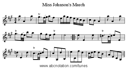 Miss Johnson's March - staff notation