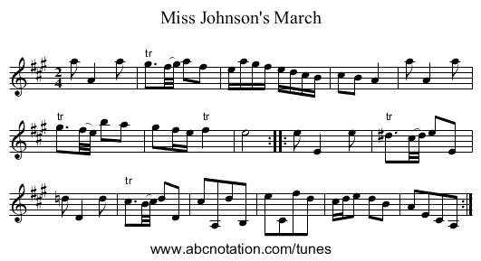Miss Johnson's March - staff notation