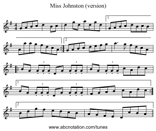Miss Johnston (version) - staff notation