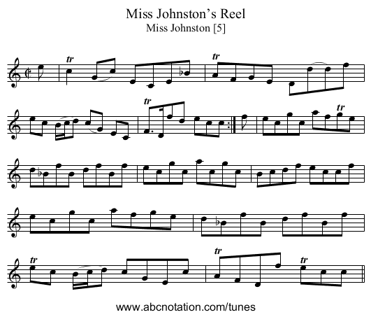 Miss Johnston’s Reel - staff notation