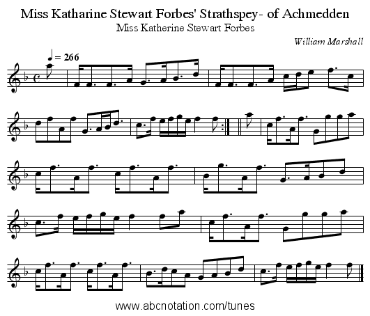 Miss Katharine Stewart Forbes' Strathspey- of Achmedden - staff notation