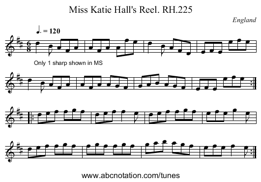 Miss Katie Hall's Reel. RH.225 - staff notation