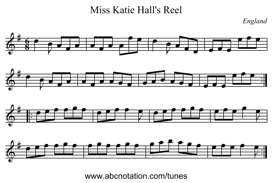 Miss Katie Hall's Reel - staff notation
