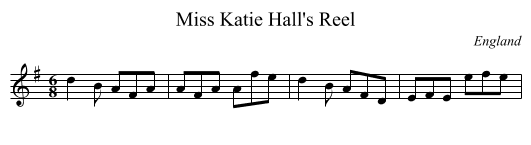 Miss Katie Hall's Reel - staff notation