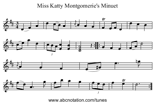 Miss Katty Montgomerie's Minuet - staff notation