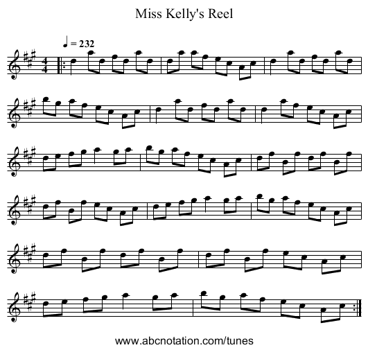 Miss Kelly's Reel - staff notation