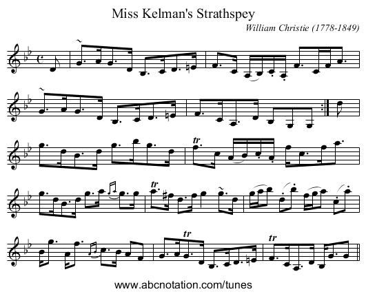 Miss Kelman's Strathspey - staff notation