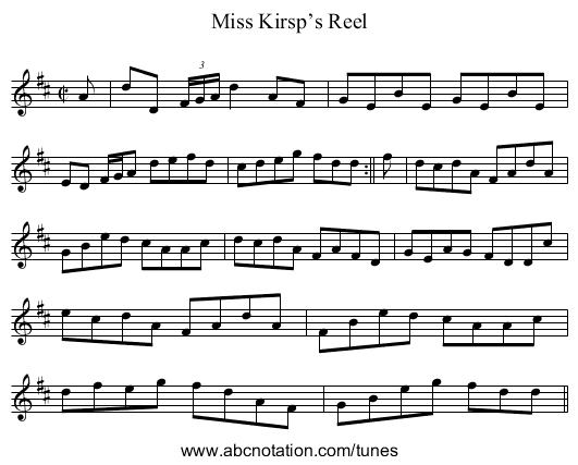 Miss Kirsp’s Reel - staff notation