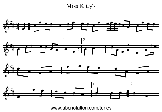 Miss Kitty's - staff notation